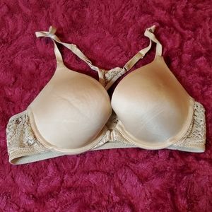 MAIDENFORM~ TAN SATIN & LACE FRONT CLOSE BRA